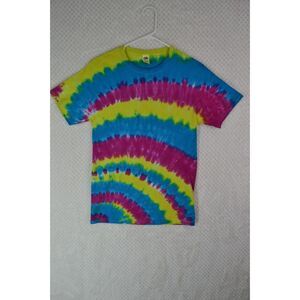 Tie Dye Unisex Small Pink Blue Yellow Striped Short Sleeve T-Shirt